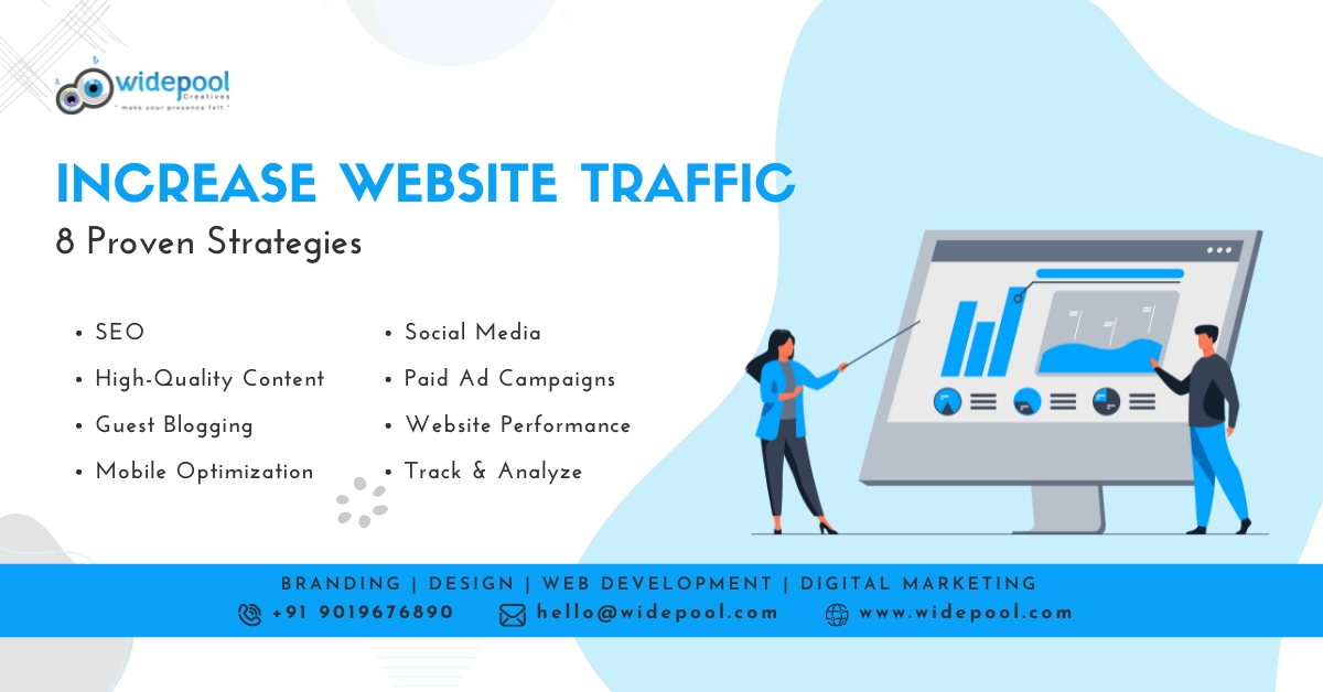 Traffic and analytics icons, depicting proven strategies to increase website traffic.