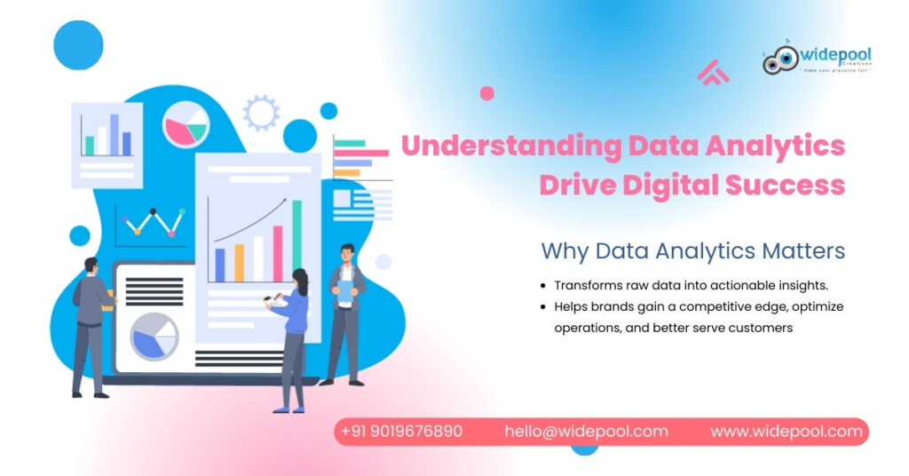 Data analytics symbols and charts, emphasizing the importance of metrics for digital success.