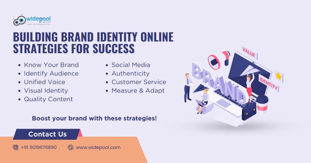 Online branding elements and a laptop, showcasing strategies for building a successful brand identity.