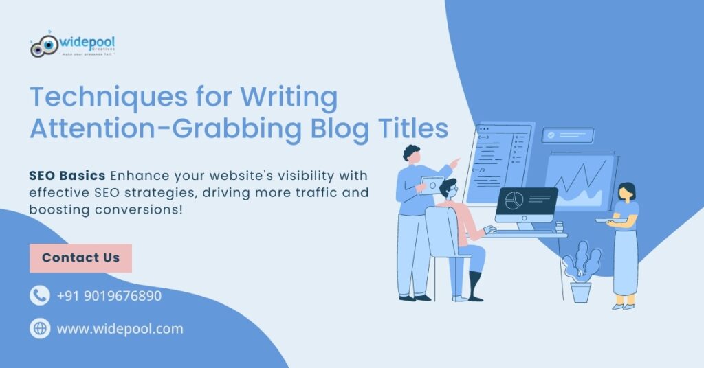 Blog title writing techniques with an open notepad and pen.